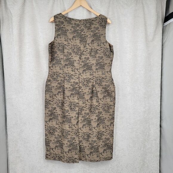 Talbots Suit Dress Toile Floral Patterned Sleeveless Light Brown Black Women's - Picture 5 of 10